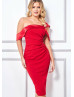 One Shoulder Red Satin Band Midi Party Dress